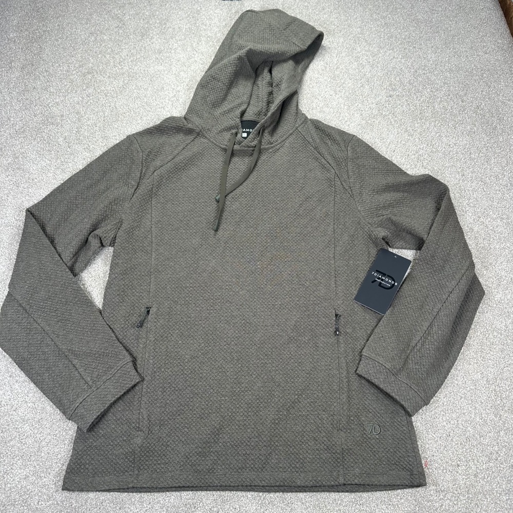 7 Diamonds Mens M Restoration Performance Hoodie Olive Quilted Tech Athleisure